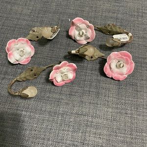 Anthropologie pink rose curtain holders